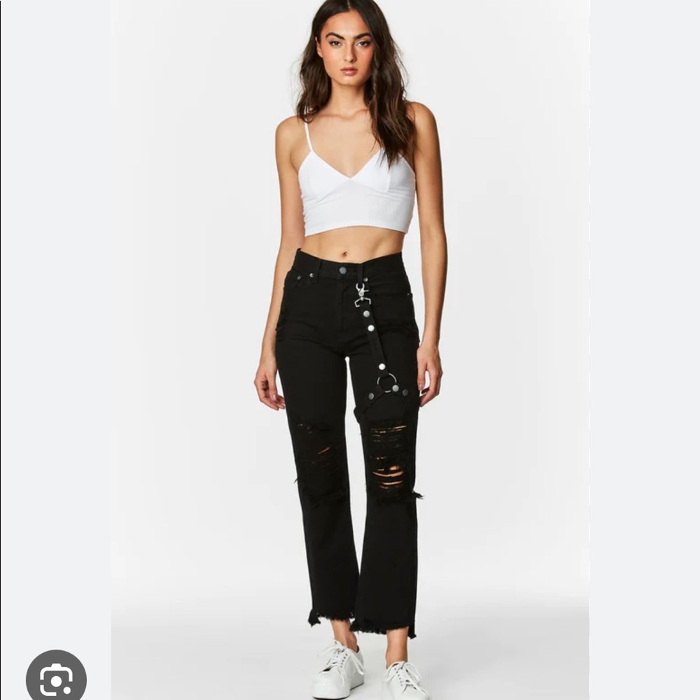 Carmar ripped black straight leg jeans